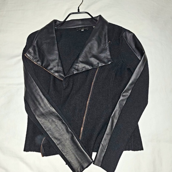Ted baker mixed media leather and knit moto jacket in size 1. NWOT. - Picture 4 of 5